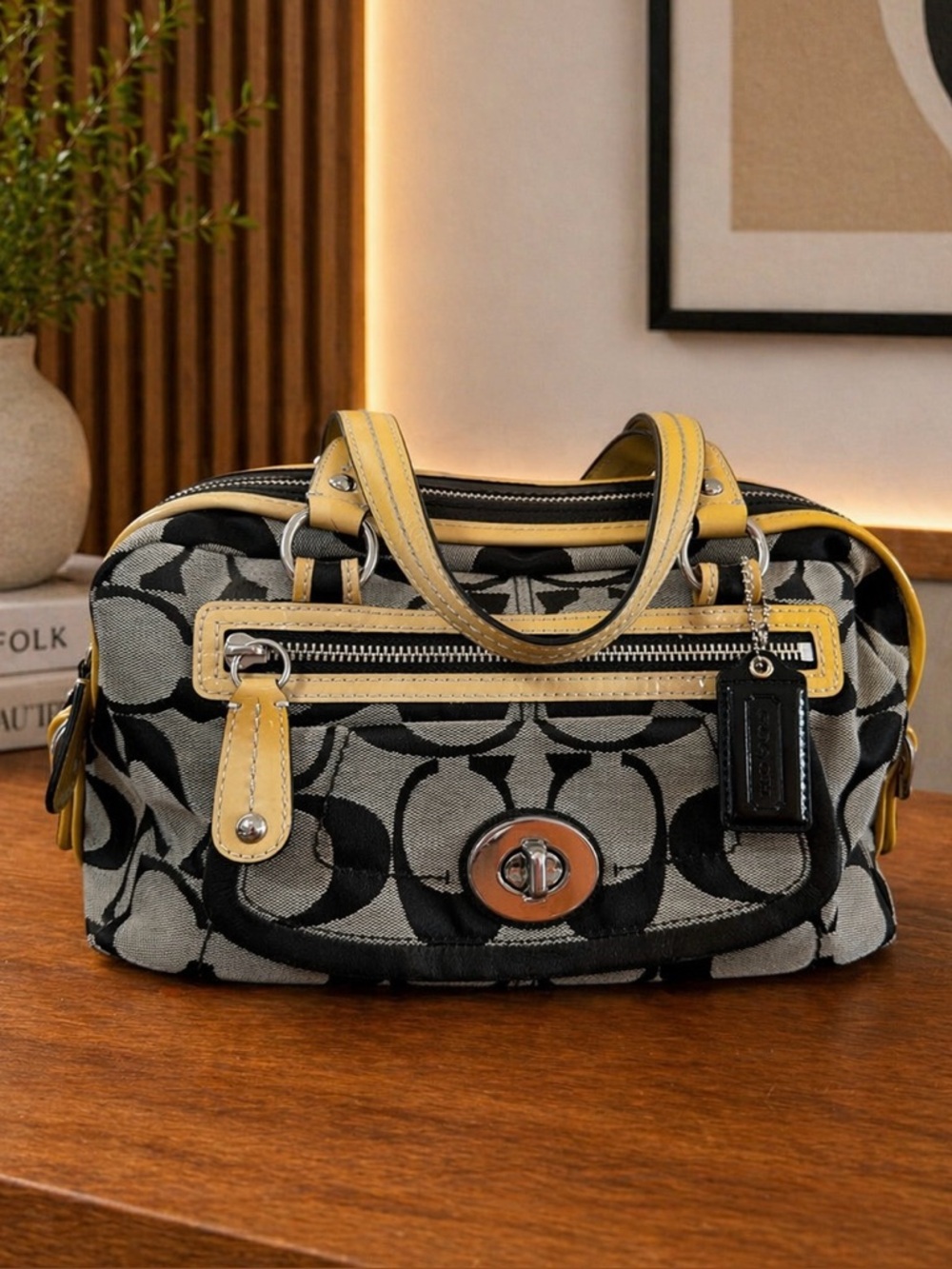 Coach Signature Bonnie Double Zip Jacquard Canvas Satchel